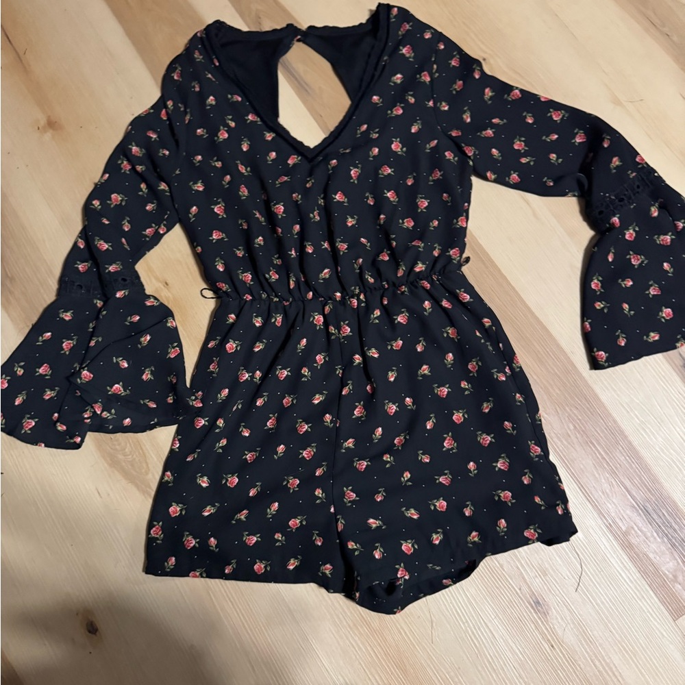Disney Princess Black Floral romper with Red Rose Accents